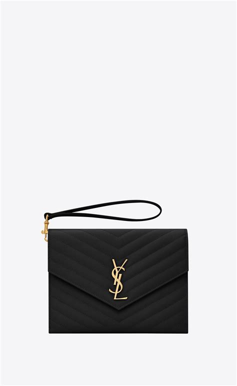 patent leather ysl clutch|YSL monogram quilted leather clutch.